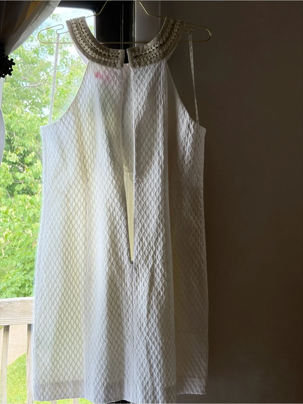 Lilly Pulitzer Cream Textured Shift Dress with Gold Embellished Neckline - Picture 13 of 16